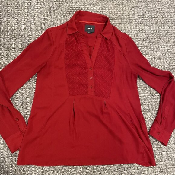 Anthropologie Maeve Blouse Womens 4 De Stijl Red Button Front Chevron Tunic - Picture 2 of 7
